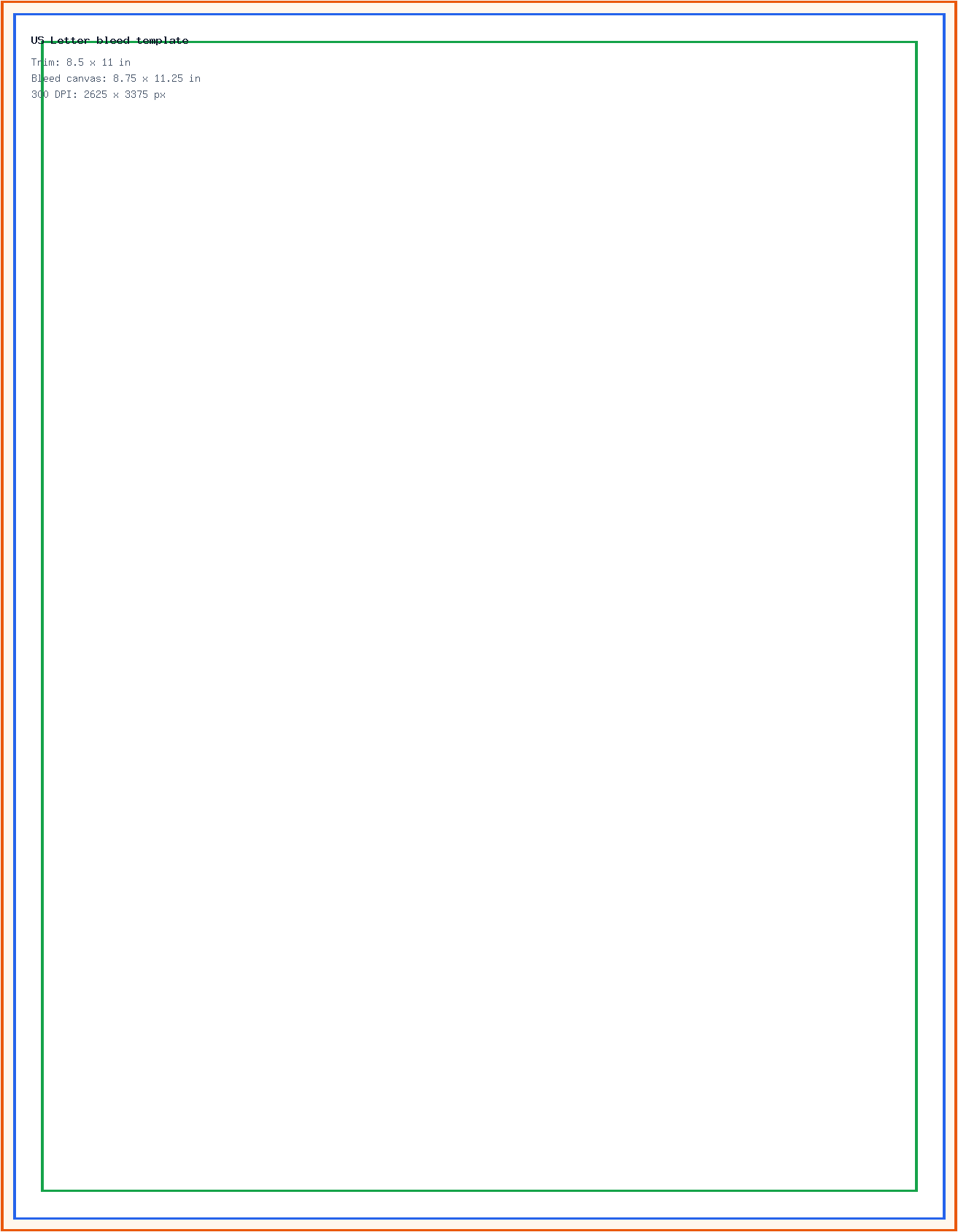 US Letter Bleed Template safe-area template preview